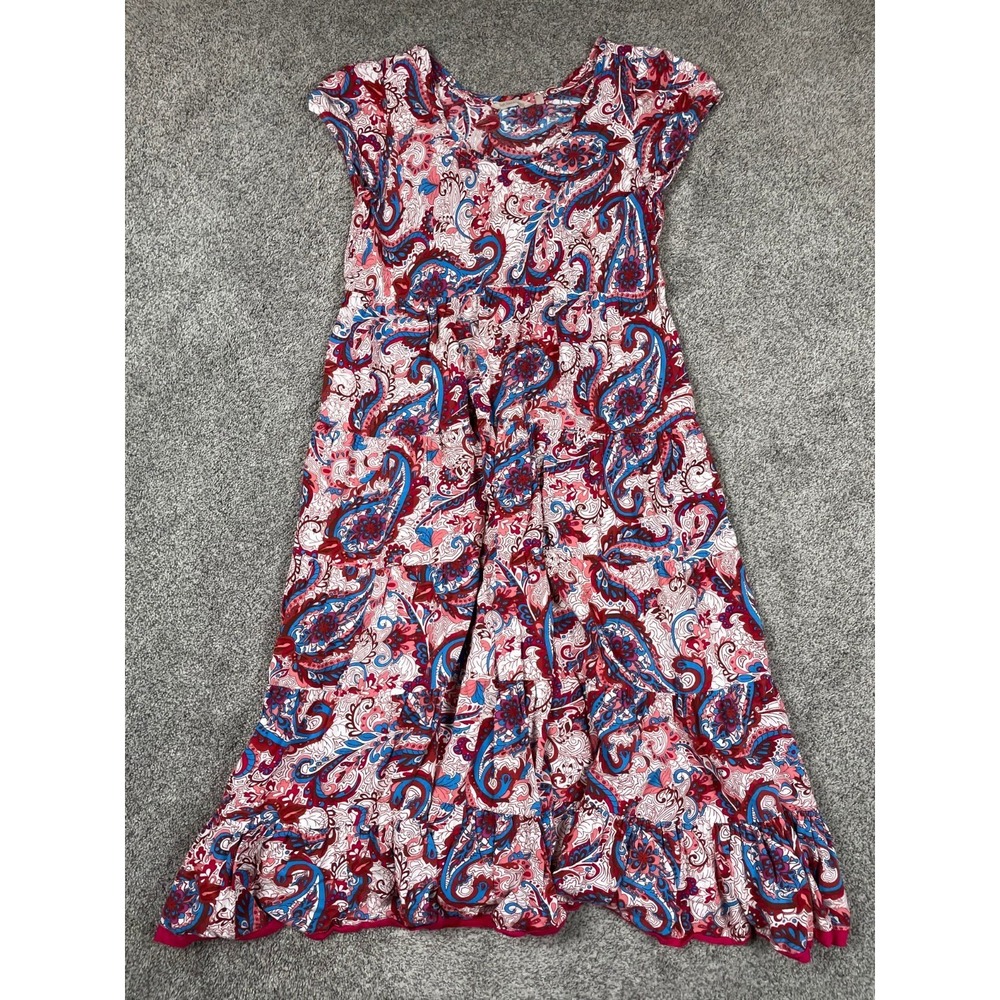 Soft Surroundings Dress Womens Large Red Paisley Maxi Ruffle Prairie Cottage